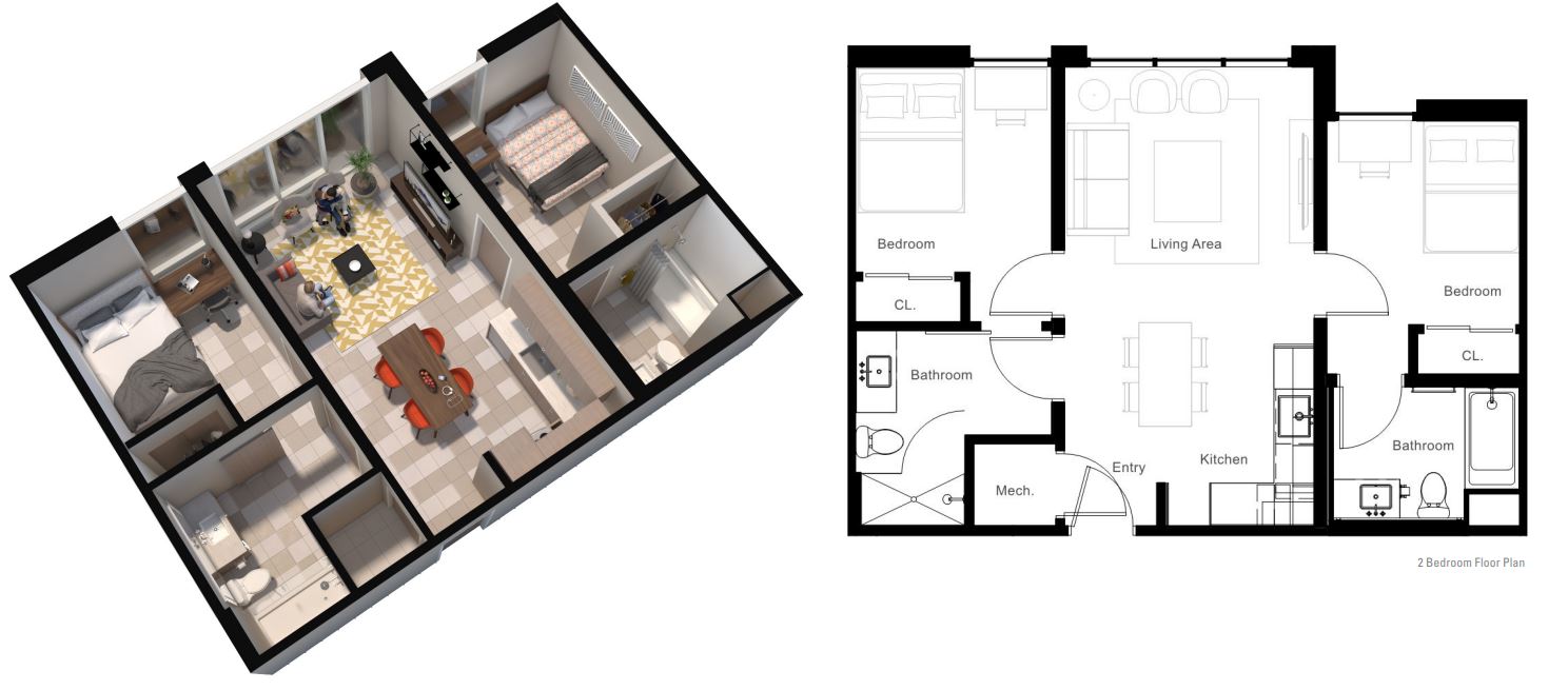 2 bedroom 2 bathroom floorplan